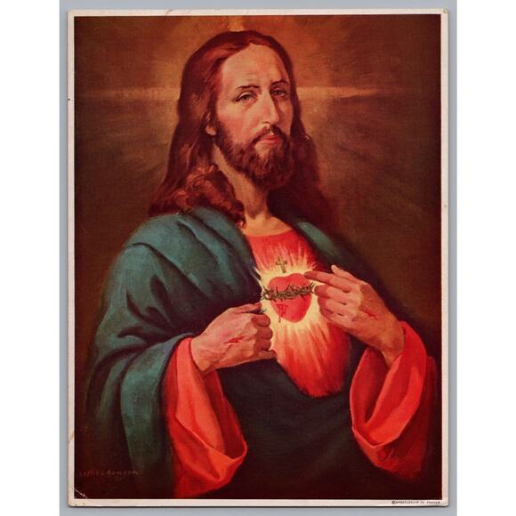 Artist Signed Leslie L. Benson Sacred Heart of Jesus Print Apostleship of Prayer - Picture 1 of 2